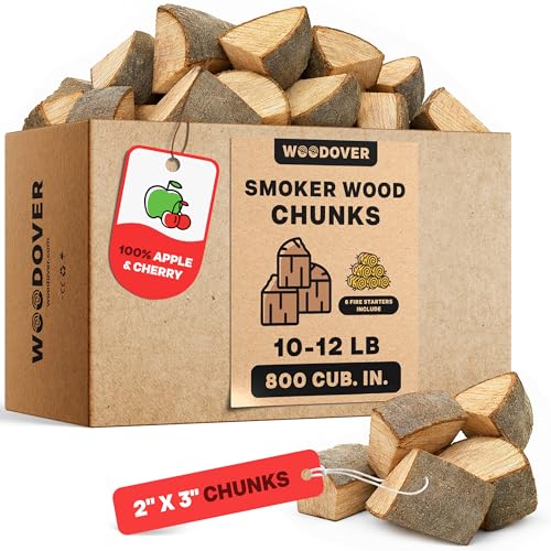 Woodover Wood Chunks for Smokers Fruitwood Smoker Chunks for BBQ Grilling | Natural Wood Chunks for Charcoal Grills Offset Smoker | Apple & Cherry 2x3 Inch Pieces 12 lb (800 Cu in.)