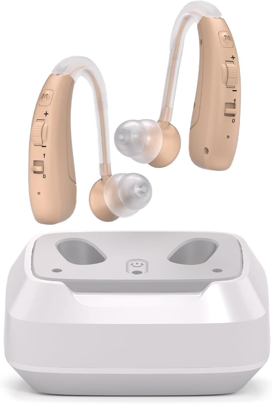 Aika 16-Channel Digital BTE Hearing Aid for Seniors with Tinnitus Masking, Active Noise Reduction, 4 Adaptive Modes, Rechargeable & Lightweight Design – Beige (1 Set for Both Ears)