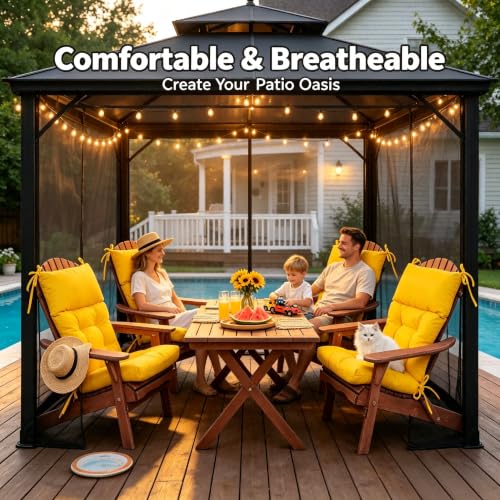 Image of QILLOWAY Outdoor Rocking Chair Cushions Set of 2, 100% Polyester Waterproof Patio Rocking Chair Cushion, High Back Weatherproof Chair Pad for Adirondack & Outdoor Furniture, Yellow