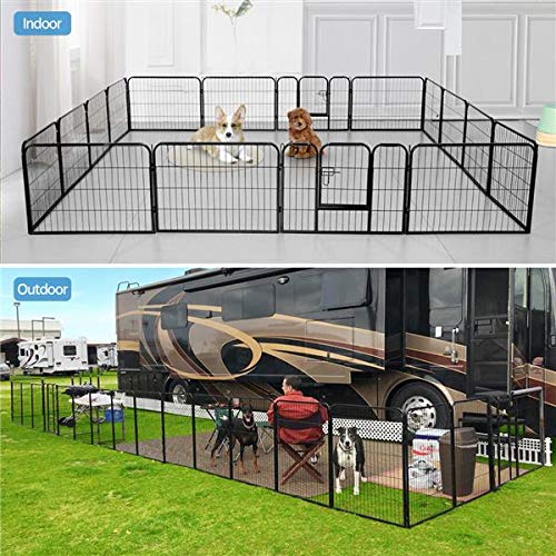 Image of Yaheetech 24 inch H 32-Panel Extra Wide Dog Playpen w /Door for Indoor Outdoor | Heavy Duty Metal Frame, Secure Latch Gate, Tool-Free Assembly, Portable For Yard RV Camping, Ideal For Small & Medium Pets