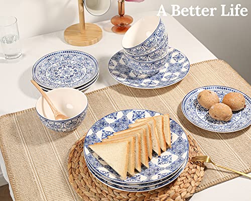 Sonemone 11 Inch Blue Floral Dinner Plates, Set Of 4, Large Ceramic Plates For Salad, Dinner, Microwave & Dishwasher Safe #TOP5