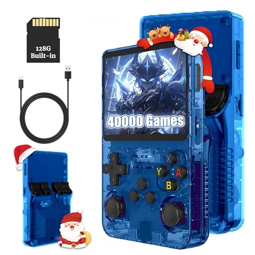KINMRIS R36S Retro Handheld Spielkonsole, Retro Konsole 3,5-Zoll-IPS-Bildschirm, 128 G über 40.000 Spiele, tragbare Spielkonsole für Kinder und Erwachsene, unterstützt mehrere Emulatoren (Blau)