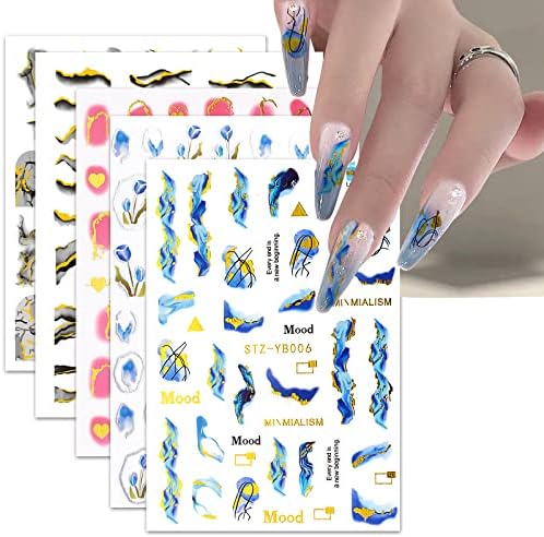 Nail Art Stickers, 12 Styles 8D Stripe Line Nail Decals Self-Adhesive Marble Wave Nail Art Spring Nail Stickers for Nail Art Perfect Nail Accessories Self-Adhesive Design Nail Decoration for Women