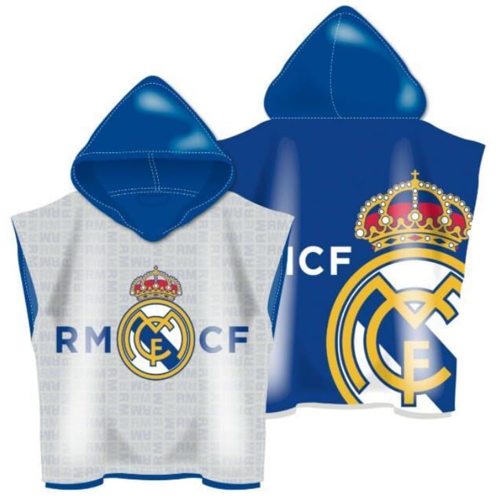 Genérico Poncho/Toalla Microfibra Infantil con Capucha (100x50 CM) Compatible con Real Madrid