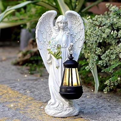 VChymm Solar Angel Outdoor Garden Decor Statues – 13.2 inches Solar Outdoor Sculptures for Outside Yard Art Patio Balcony Front Lawn Ornaments Gifts for Mom Grandma Women
