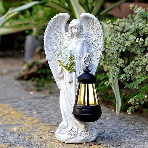 VChymm Solar Angel Outdoor Garden Decor Statues – 13.2 inches Solar Outdoor Sculptures for Outside Yard Art Patio Balcony Front Lawn Ornaments Gifts for Mom Grandma Women