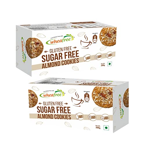 Image of Wheafree Gluten Free Sugarfree Almond Cookies - High Protein & Fibre | Low GI | Low Trans-Fat | Lactose Free - Pack of 2 (200g each)
