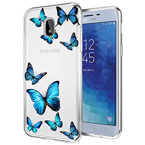 Vavies Funda para Galaxy J7 Refine/J7 2018/J7 Star/J7V 2nd Gen/J7 Aero/J7 Top Ultra Fina Antigolpes con Diseño Transparente Carcasa Flexible de TPU Protectora para Samsung Galaxy J7 2018 Mariposa Azul