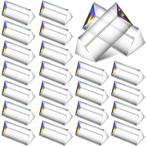 SiliFine 24 Pack Clear Triangular Prisms Bulk 2. 5 Inch Crystal Optical Prisms Glass Physics Teaching Refracted Light Spectrum Rainbow Light Photography Props