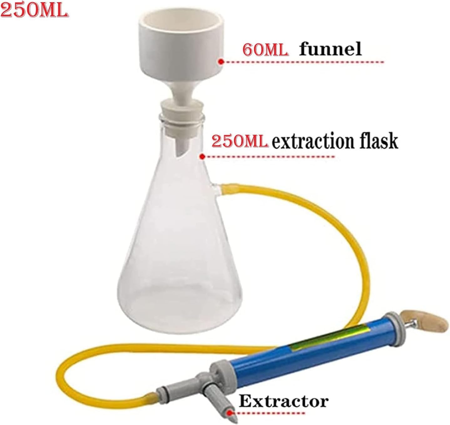 Filtro de succión al vacío de vidrio de 250 ml, aparato de destilación de filtración al vacío de laboratorio con embudo y bomba de filtro de succión de vidrio para reducir la presión en el experimento
