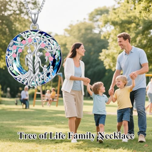 Tree of Life Necklace 925 Sterling Silver Sister Necklace Mother and 1 to 3 Sons or Daughters Pendant Family Tree Crystal Jewelry Gifts for Women Mother Grandma Birthday Christmas2