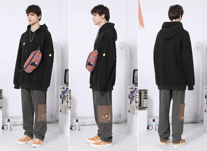 Unisex Graphic Typography Print Loose Fit Pullover Sweatshirt With Removable Bum Bag Crewneck Hoodies4