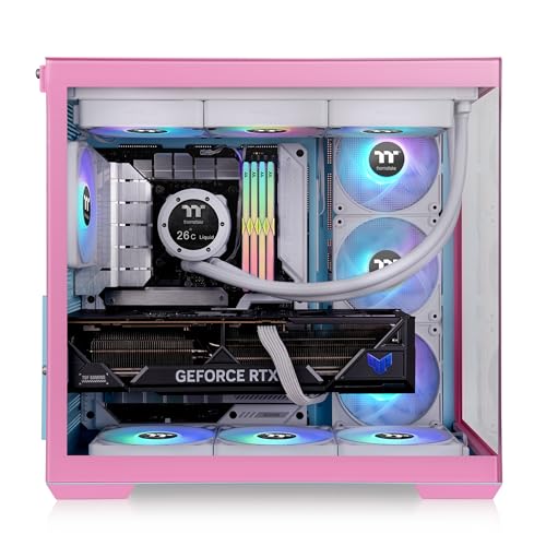 Image of Thermaltake View 380 TG ARGB Mid Tower Chassis; 4x120mm ARGB Lite Fans Included; 360mm Radiator Support; 415mm GPU Clearance; Hidden Connector Support; Bubble Pink; CA-1Z2-00MAWN-00