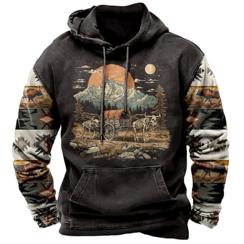 Image of domirica Hoodies For Men Western Cowboy Pullover Big And Tall Comfort Fashion Cool Novelty Graphic Hooded Sweatshirt