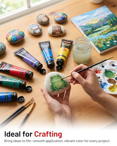 Image of Fantastory 36ml 36 Colors Acrylic Paint Set with 10 Brushes | Excellent Coverage, High Light Fastness, Waterproof, Includes Extra White & Gold, for Canvas, Wood, Ceramics, Models