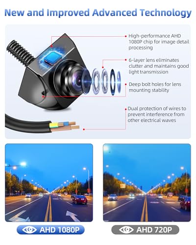 Image of AHD 1080P Backup Camera 【180 Wide View Angle】 Reversing Rearview Camera Adjustable Angle Night Vision IP69 Waterproof Front /Side /Rear View Camera for Universal Car Vehicle SUV Trucks RV