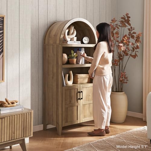 mopio-Lauren-654-Short-Arched-Cabinet-5-Tier-Arched-Bookcase-with-Doors-and-Shelves-Mini-Arched-Bookshelf-with-Storage-Kitchen-Pantry-Cabinet-Wooden-Storage-Cabinet-for-Living-Room-Oak mopio Lauren 654 Short Arched Cabinet 5 Tier Arched Bookcase with Doors and Shelves Mini Arched Bookshelf with Storage Kitchen Pantry Cabinet Wooden Storage Cabinet for Living Room Oak