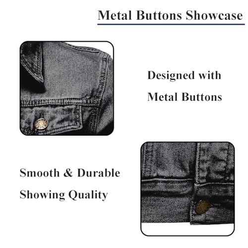 Image of Men's Denim Jacket Vintage-Inspired Jean Jacket with Multiple Pockets - Cotton Blend, Machine Washable