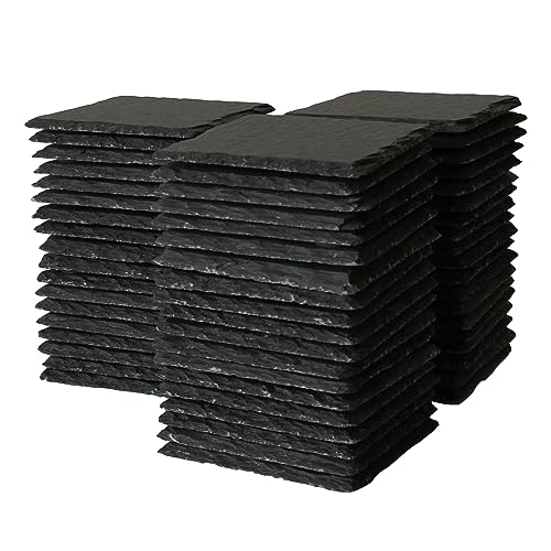 RUNANDYUE 56 Pieces 4X4 Inch Slate Stone Coasters, Bulk Square Slate Drink Coaster Handmade Coasters Set for Kitchen Bar Home Apartment (Square, 56)