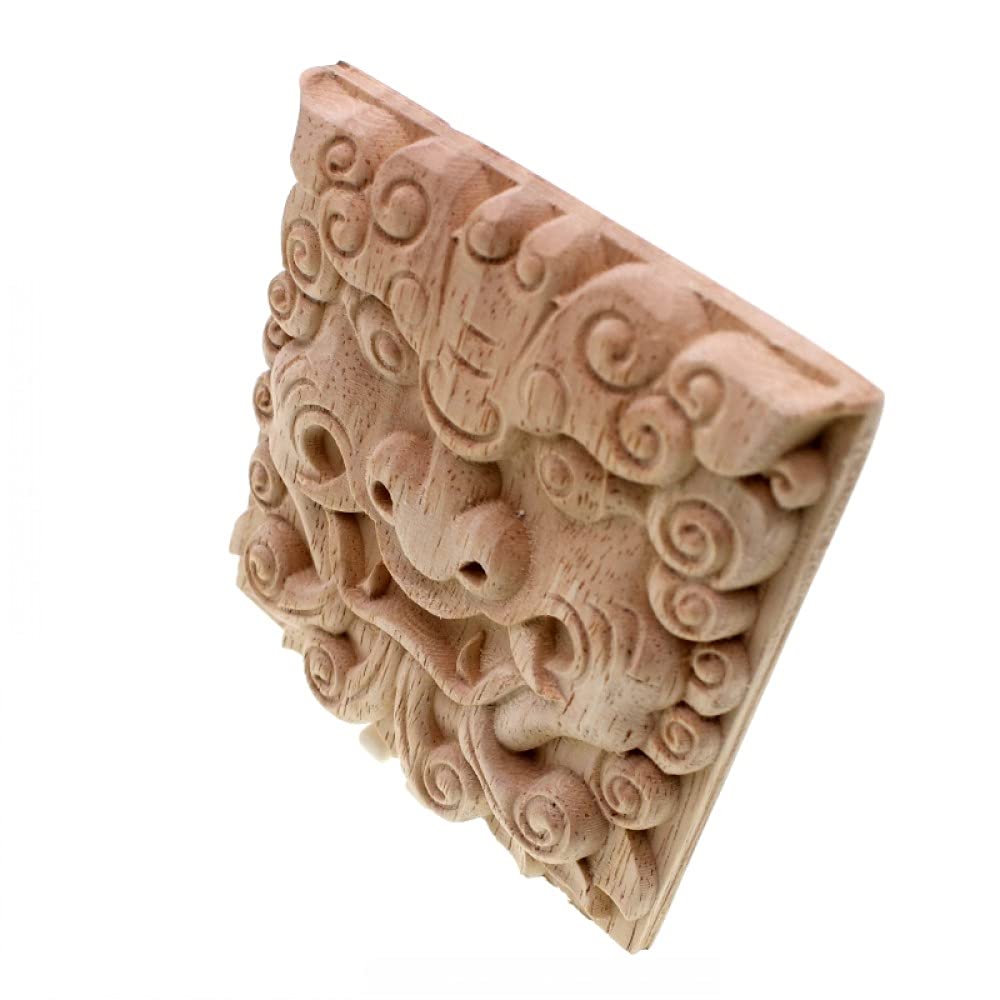 2 Stück unbemaltes, geschnitztes Holz-Onlay | Applikationsrahmen for Möbel, Wandschränke, Kunsthandwerk(18*18cm)