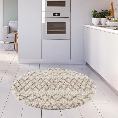 THE RUGS Modern Moroccan Design Living Room and Bedroom Rugs, Non-Shedding & Easy Care (Tangier Ivory/Beige, 120 cm Round) - Image 4