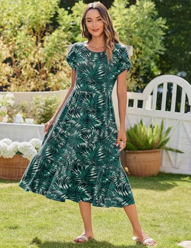 Image of Zeagoo Women Summer Midi A Line Dress Short Sleeve Casual Flowy Tiered Beach Long Sundress with Pockets 2026 Vacation Travel