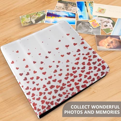 Álbum de fotos autoadhesivo DIY Scrapbook en cuero PU rojo con diseño de corazones y anillos 3 argollas, 40 páginas, 8x10 pulgadas miniatura 5