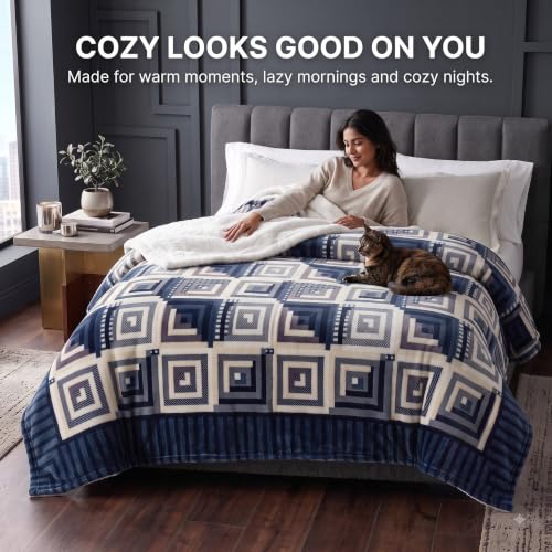 Image of BSB HOME Premium Flannel Fleece Blanket with Sherpa Reverse, 280 GSM Soft Plush Reversible Floral Blanket, Warm Cozy Winter Blanket for Bed, Sofa & Couch, 90 x 100 Inches (228 x 254 cm) - Teal Blue