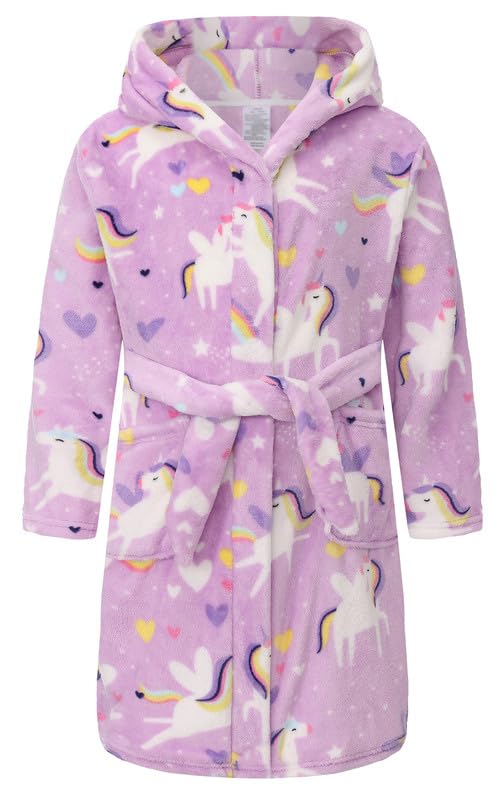 Image of Girls Soft Fleece Robes Plush Hooded Bathrobes Sleepwear for Kids 2-16 Years