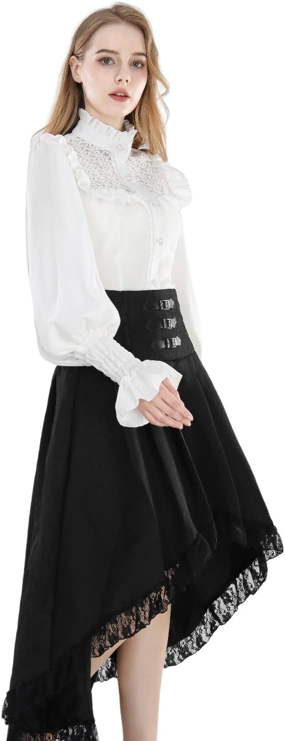 Nuoqi Women Victorian Blouse Vintage Long Sleeve Renaissance Shirt Lotus Ruffle Tops - Image 4