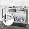 YORKING Utility Sink, Free Standing Single Bowl Kitchen Stainless Steel Sink with Drawer Storage & Cold and Hot Water Pipe for Indoor and Outdoor (39 inch)