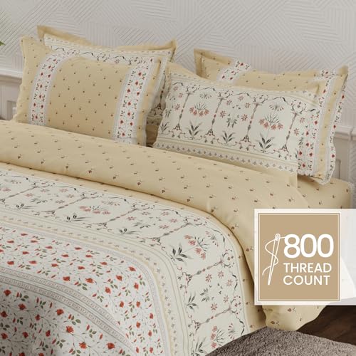 Image of BOUTIQUE LIVING Platinum Pulse 100% Cotton 800 TC Beige Digital Meenakari Print King Bedsheet with 4 Pillow Covers