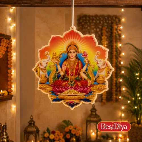 Image of Desidiya Lakshmi LED Hanging Light | Warm White Double-Sided Decor | Ideal for Diwali, Lakshmi Pooja, entrances, mandirs, living rooms and festive gifting.