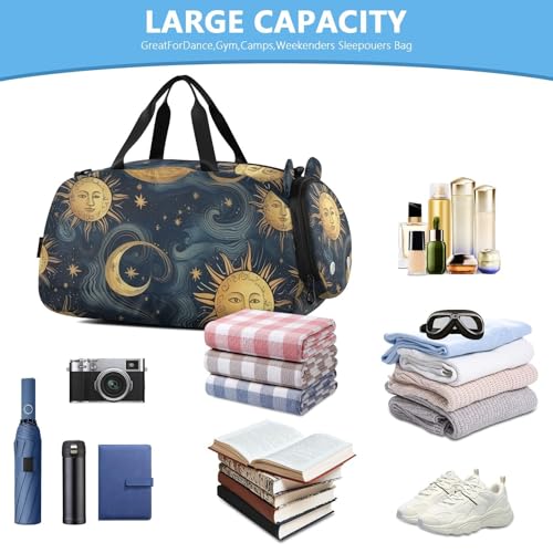 Sun and Moon Duffle Bag for Girl, Sports Duffle Gym Bags with Shoe Compartment, Personalized Overnight Bag Travel Weekender for Kids4