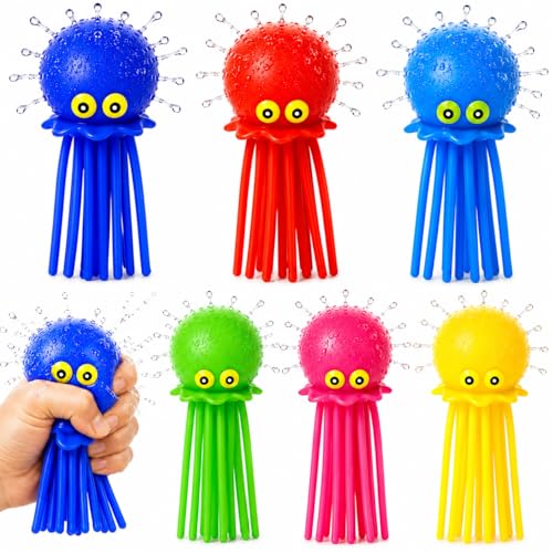 Octopus Water Balls - Pack of 6 Pool Toys for Kids Sensory Absorbent Water Splash Balls Bomb Toddler Bath Toy Swimming Pool Floating Swim Toys Outdoor Activity Game Easter Basket Stuffer