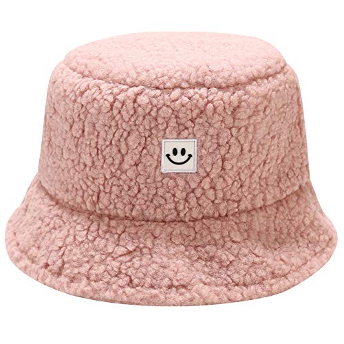 Kids Smile Teddy Winter Cloche Bucket Hats Fuzzy Faux Fur Packable Brim Girl Boy (Pink) #TOP11