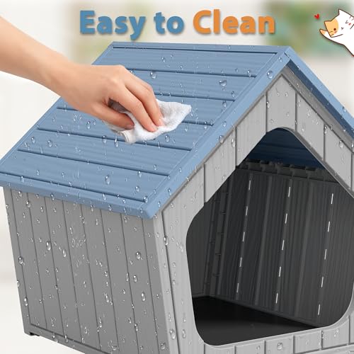 Image of Cat Litter Box Enclosure, Hidden Covered Litter Box Furniture with Air Holes, Resin Outdoor Cat House Weatherproof, Wide Opening Design for Easy Cleaning, Blue