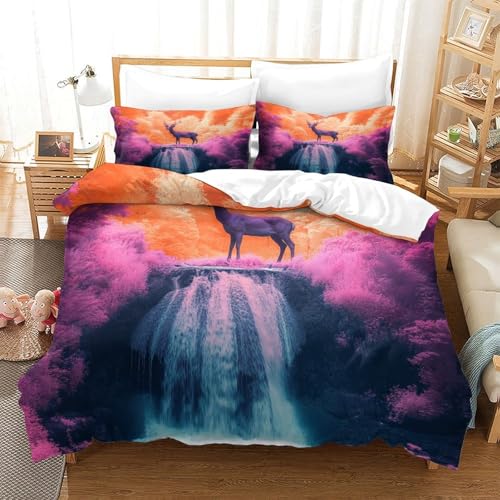 Drap de couette cerf 3D double 200x200cm avec housse microfibre légère - 3