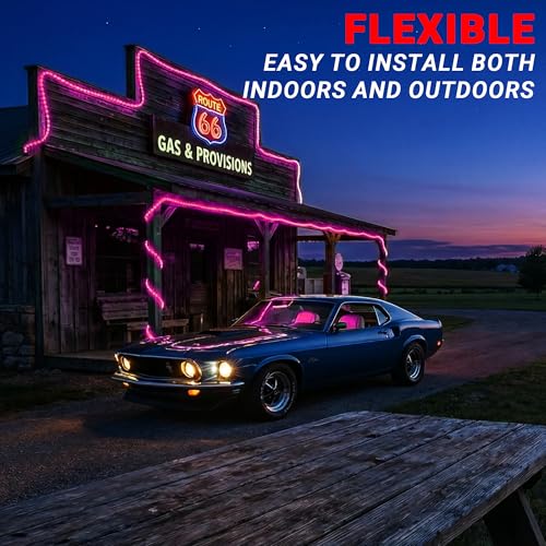 Image of 20ft Rope Lights For Outside, Connectable & Flexible Tube Lights with 8 Modes Controller, Waterproof Pink LED Rope Lighting for Deck,Garden,Pool,Patio,Bedroom,Party,Indoor & Outdoor Landscape Lighting