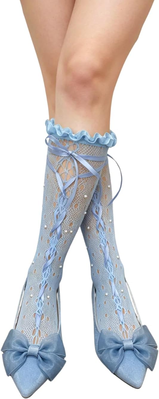 ShawGobow Cute Hollow Out Ruffle Lace Socks With Bows Fit 0-10