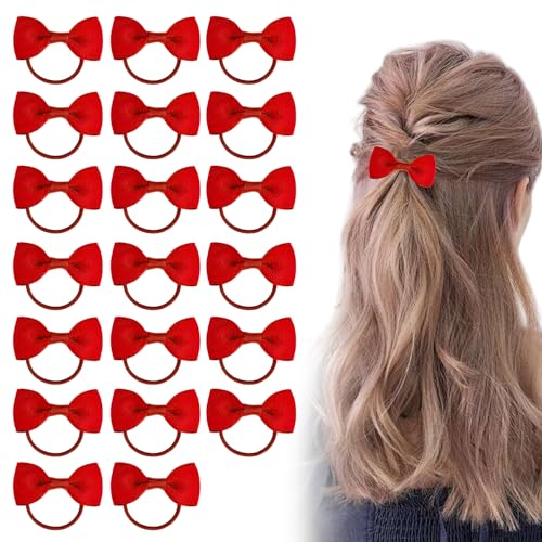 20 Stück Kinder Haargummis Set, Elastische Haarbänder mit Schleifen, Marineblaue und Rote Haarbänder, Haaraccessoires für Kinder und Damen