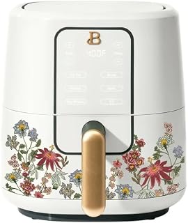 Beautiful 3 Qt Air Fryer with TurboCrisp Technology,CERAMIC Nonstick Coating Dishwasher safe (Wildflower White Icing)