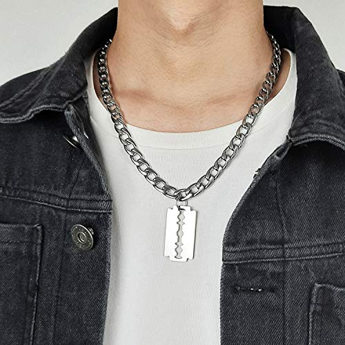 Hisatan Hip Hop Jewelry Punk Rock Biker Stainless Steel Razor Blade Pendant Necklace for Men with 20 Chain2