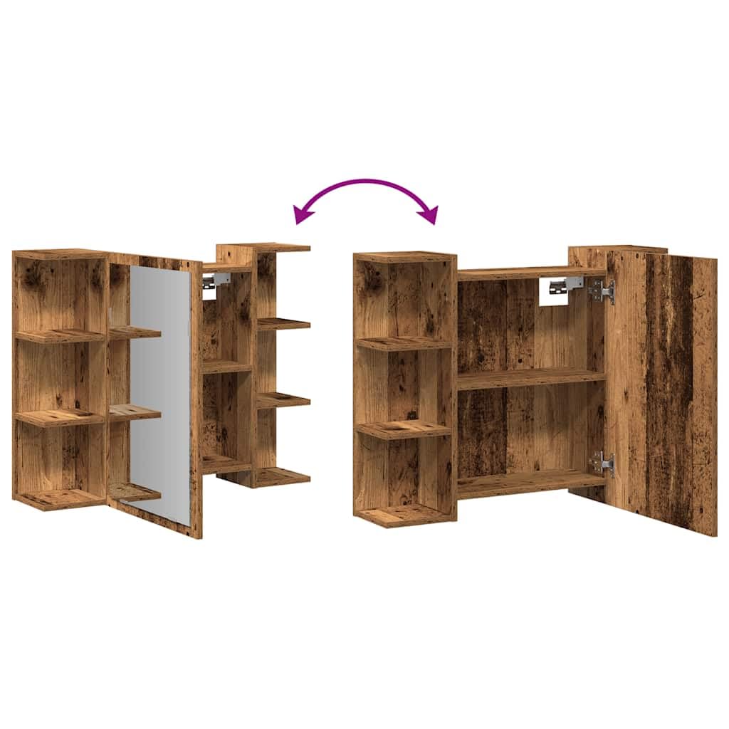 SYDE Armario de Baño con Espejo 80x20,5x64cm | Madera de Ingeniería Resistente a Humedad, 6 Estantes Abiertos, 2 Compartimentos, Diseño Moderno