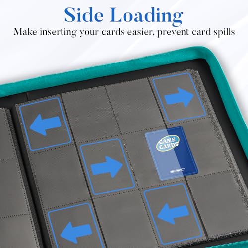 Image of Premium Zip Card Binder 12 Pocket, Fabmaker 912 Pockets Trading Card Binder, PU Zipper Card Collection Album, Sturdy Side-Loading Card Book Holder for Game & Sports Cards, Teal