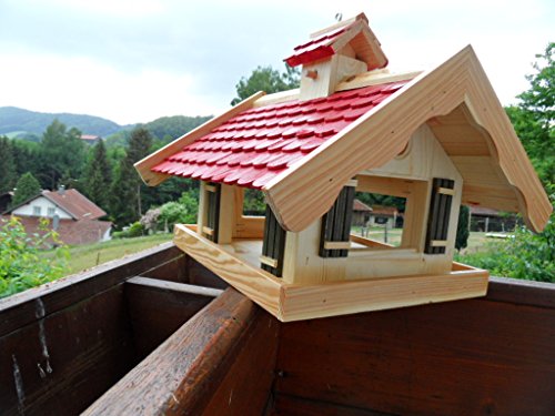Preisvergleich Produktbild Arbrikadrex Almhütte XXL Futtersilo Futterhaus Schreinerware Holz Vogelfutter Vogelhaus Vogelvilla Vogel Futterspeicher (Almhütte XXL Rot)