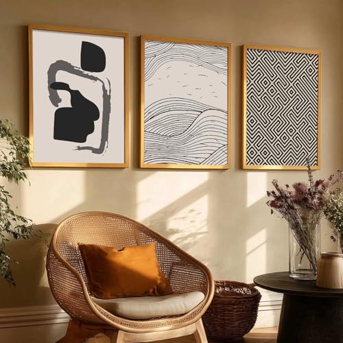 Image of HOTHOUSE Modern Art Decorative Wall Art Print With Frame Pattern Paintings For Living Room Bed Room Hotel Wall Decor Digital Reprint Set of 3 (13X17 inch)