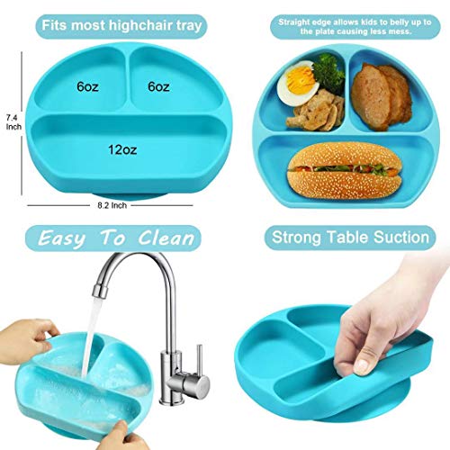 PandaEar Baby Toddlers Infants Feeding Set |Adjustable Silicone Bibs | Suction Bowls |Divided Plates Soft Spoon |Cup Holder & Self Feeding Aids - Thumbnail 4