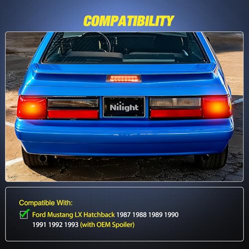 Image of Nilight Third Brake Light Tail High Mount 3rd Stop Lights Smoked Lens Compatible with Ford Mustang LX Hatchback 1987 1988 1989 1990 1991 1992 1993 with Spoiler Version Pickup Truck Rear Center Cab