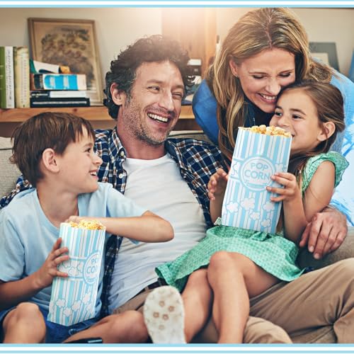 Image of 200 Pcs Paper Popcorn Bags Bulk 2 oz Large Flat Bottom Boxes Red and White Disposable Container Sleeve Movie Night Popcorn Bucket for Retro Movie Themed Party Carnival Supplies (Light Blue and White)